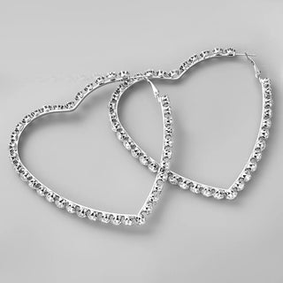 Classic Shiny Rhinestone Hoop Heart Shaped Earrings