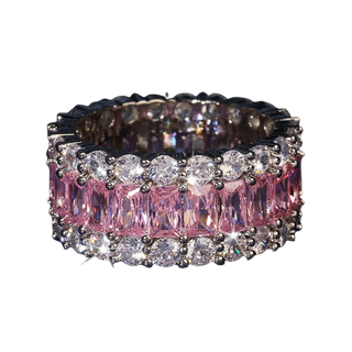 Three Tier Emerald and Round Stone Ring - Pink