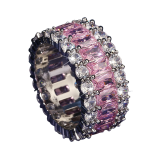 Three Tier Emerald and Round Stone Ring - Pink