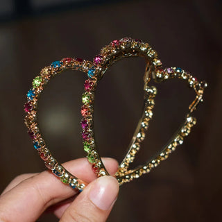 Classic Shiny Rhinestone Hoop Heart Shaped Earrings
