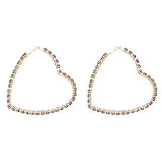Classic Shiny Rhinestone Hoop Heart Shaped Earrings
