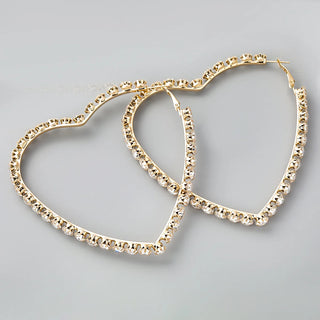 Classic Shiny Rhinestone Hoop Heart Shaped Earrings