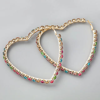Classic Shiny Rhinestone Hoop Heart Shaped Earrings