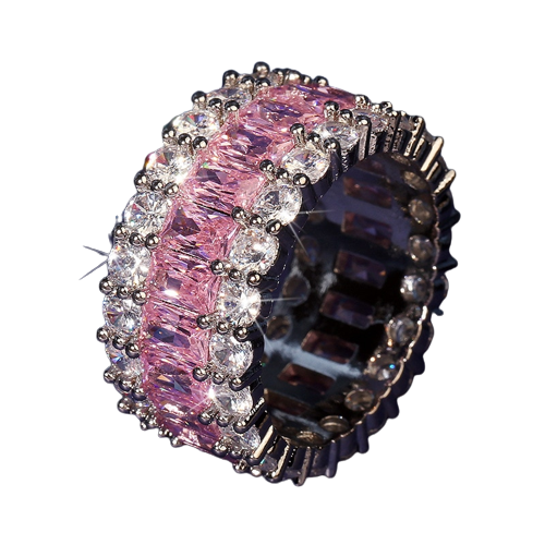Three Tier Emerald and Round Stone Ring - Pink