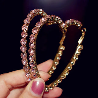 Classic Shiny Rhinestone Hoop Heart Shaped Earrings
