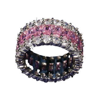 Three Tier Emerald and Round Stone Ring - Pink